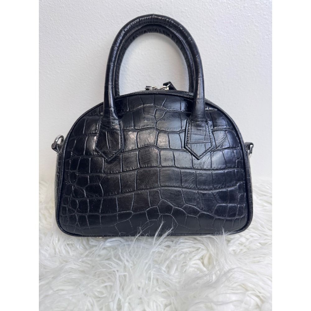 The Kooples Paris Irina Black Croc Embossed Calfskin Leather Mini Bag Italy